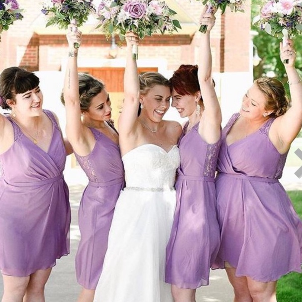 NWT David's bridal Chiffon Lace Back wisteria